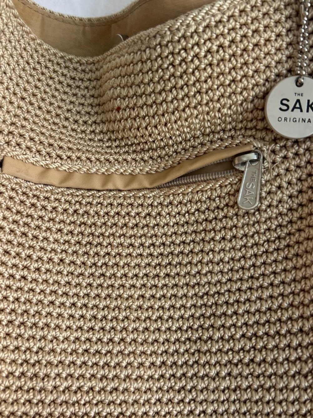 The Sak Original Crochet Tote Bag Beige Woven Shoulder Purse - Picture 5 of 7